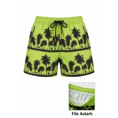 Deniz Şortu Fermuarlı Cepli File Astarlı Hızlı Kuruyan Premium - Neon Yeşili