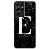 Galaxy S21 Ultra Kılıf HD Desen Baskılı Arka Kapak - Siyah Mermer Desenli E Harfi