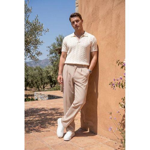 Baruchel Pileli Baggy Kalıp Kumaş Erkek Pantolon - Bej