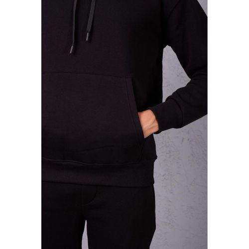 Şardonlu Kanguru Cepli Sweatshirt - 3 İplik Şardonlu Lastik Paça Erkek Eşofman Altı- Eşofman Takımı - Siyah