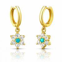 Gümüş Mavi Taşlı Gold Çiçek Kadın Küpe