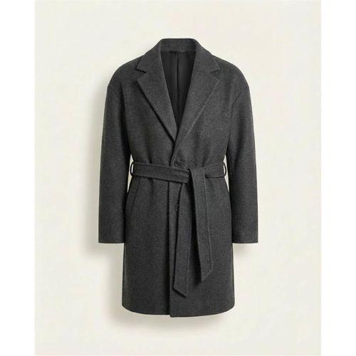 Carlo Oversize Kaşe Kumaş Fileto Cepli Kışlık Erkek Kaban - Füme