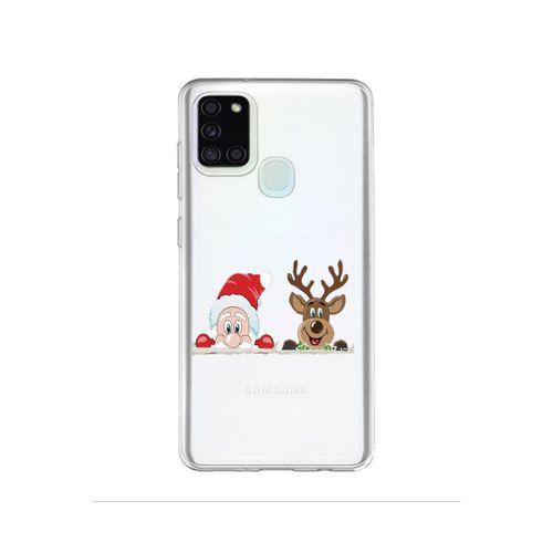 Noel Baba Ve Geyik Tasarımlı Samsung A21S Şeffaf Telefon Kılıfı