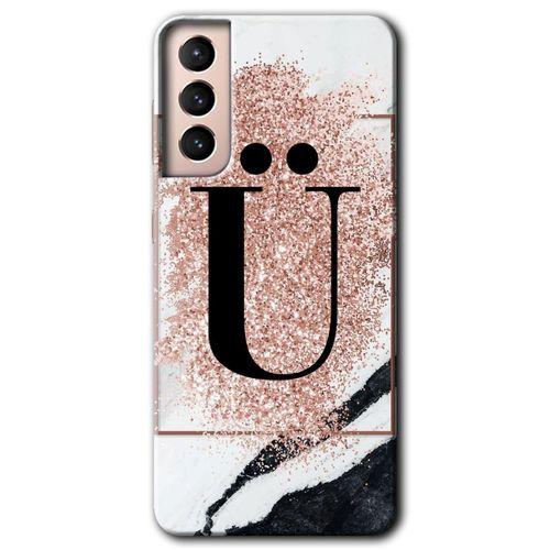 Samsung Galaxy S21 Kılıf HD Desen Baskılı Arka Kapak - Pembe Mermer Desenli Ü Harfi