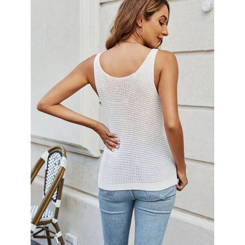 Kadın Kolsuz U Yaka Askılı Triko Bluz