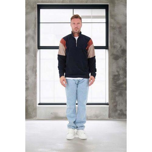 Oversize Erkek Kolları Garnili Selanik Örme Erkek Sweatshirt - Lacivert