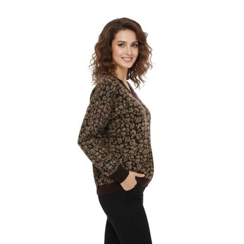 Kadın V Yaka Leopar Desen Sakallı Triko Kazak BGL-ST05079