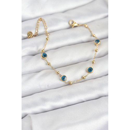 316L Çelik Gold Renk Topçuklu Nazar Model Kadın Bileklik