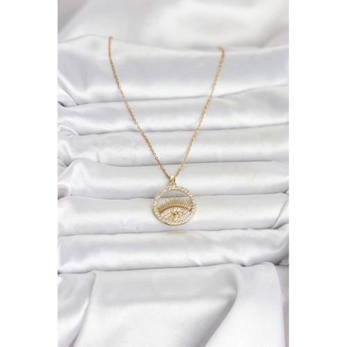 316L Çelik Gold Renk Zirkon Taşlı Göz Model Kadın Kolye
