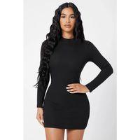 Kadın Siyah Kaşkorse Balıkçı Yaka Uzun Kollu Bodycon Mini Elbise