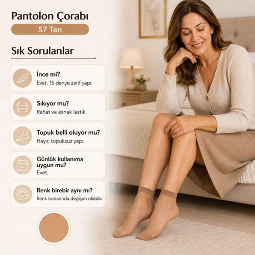 Kadın Pantolon Çorabı 12 Çift Siyah Ve Ten İnce Topuksuz Günlük Rahat Bilek Çorabı