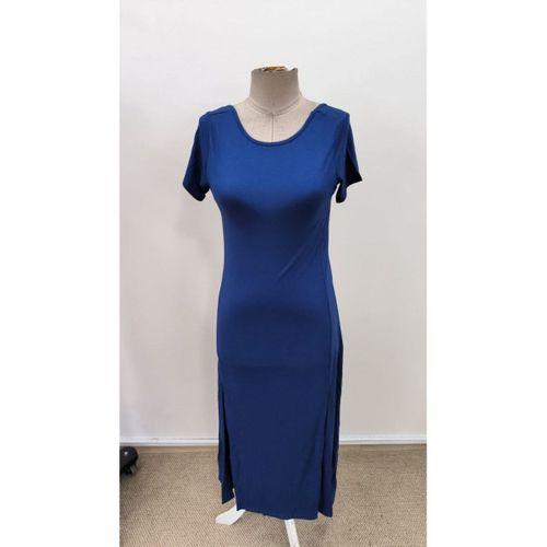 Kadın Kısa Kollu Sırt Dekolteli Yırtmaç Detaylı Viskon Elbise