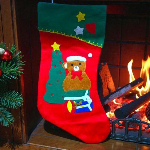 NOEL ÇORABI KIRMIZI SEVİMLİ AYI FİGÜRLÜ ÇORAP YILBAŞI SÜSLERİ YILBAŞI DEKORU 44 CM SEVİMLİ AYI ÇORAP