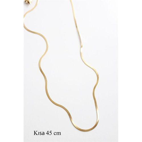 İnce İtalyan Zincir Çelik Kolye (45cm) - Altın
