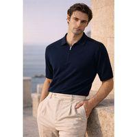 Linus Fermuarlı Polo Yaka Kısa Kollu İnce Triko Erkek T-Shirt - Lacivert