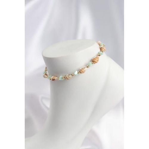 Doğal Deniz Kabuğu Model ve Yeşil Kristal Taş Model Halhal