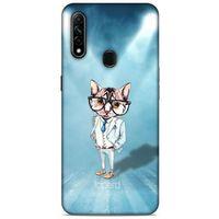 Oppo A31 Kılıf FunnyMaX (40) Fit Silikon Kılıf Açık Mavi Kedi