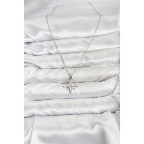 316L Çelik Zincir Gümüş Renk Kutup Yıldızı Model Zirkon Taşlı Kadın Kolye