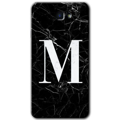 Potkal Hediye Fabrikası Samsung Galaxy J7 Prime HD Baskılı Kılıf + 9D Tam Ekran Koruyucu-Siyah Mermer Desenli M Harfi