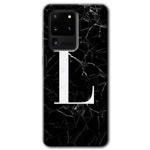 Samsung Galaxy S20 Ultra HD Baskılı Kılıf + 9D Tam Ekran Koruyucu - Siyah Mermer  L Harfi