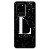 Samsung Galaxy S20 Ultra HD Baskılı Kılıf + 9D Tam Ekran Koruyucu - Siyah Mermer  L Harfi