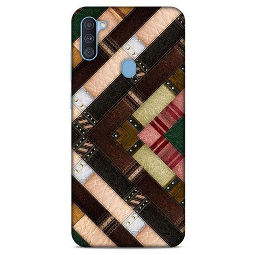 Samsung Galaxy A11 Kılıf Patchwork (7) Telefon Kılıfı Koyu Kahverengi