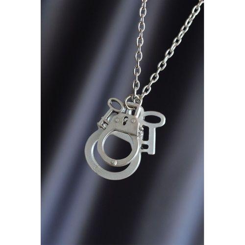 Kelepçe Model Gümüş Renk Metal Zincirli Erkek Kolye