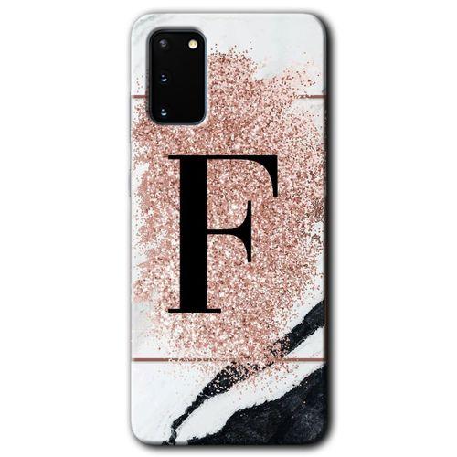 Potkal Hediye Fabrikası Samsung Galaxy S20 Kılıf HD Desen Baskılı Arka Kapak - Pembe Mermer Desenli F Harfi