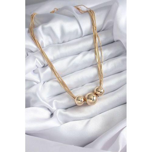 Pirinç Gold Renk VİP Seri 3'lü Top Çoklu Zincir Model Kadın Kolye - BJ-BKO7920