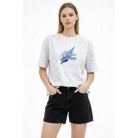 Asit Yıkamalı Oversize Tişört Future Worlds Baskılı Bisiklet Yaka Kısa Kollu Streetwear %100 Pamuk Street Style T-Shirt - Beyaz