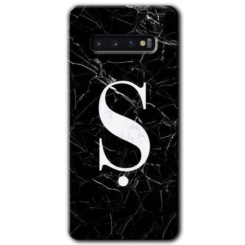 Potkal Hediye Fabrikası Samsung Galaxy S10 Kılıf HD Desen Baskılı Arka Kapak - Siyah Mermer Desenli Ş Harfi
