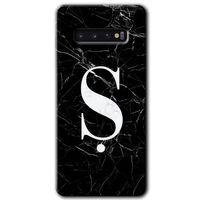 Potkal Hediye Fabrikası Samsung Galaxy S10 Kılıf HD Desen Baskılı Arka Kapak - Siyah Mermer Desenli Ş Harfi