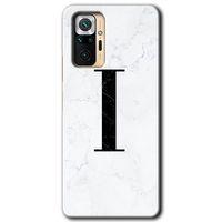 MRCİLETİSİM Xiaomi Redmi Note 10 Pro Kılıf HD Desen Baskılı Arka Kapak + Temperli Cam - Beyaz Mermer Desenli I Harfi
