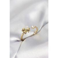 Gold Renk Yonca Model Sedefli Kadın Yüzük