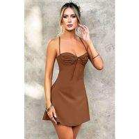 Özel Tasarım İnce Askılı Sırt Dekolteli Kahverengi Mini Saten Gecelik