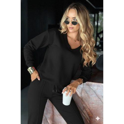 Kadın Uzun Kollu V Yakalı Viskon Iki Iplik Bluz Ve Pantolon Ikili Takım