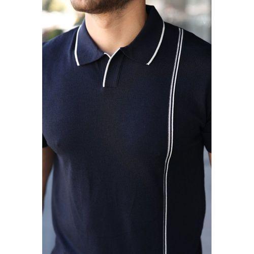 Erkek Çizgi Detaylı Yakalı Triko Tişört