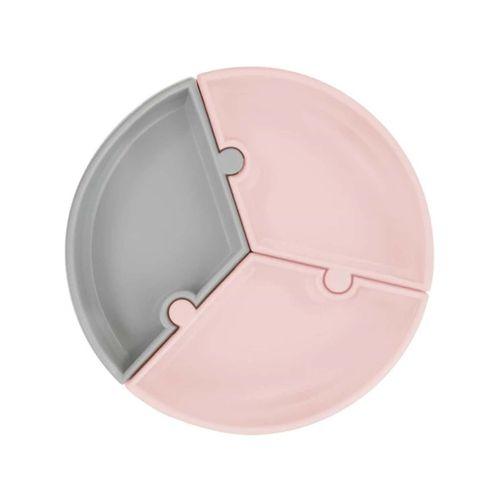 OiOi OiOi Puzzle Vakum Tabanlı Silikon Tabak Pinky Pink / Powder Grey