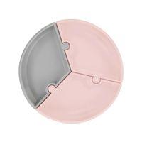 OiOi OiOi Puzzle Vakum Tabanlı Silikon Tabak Pinky Pink / Powder Grey