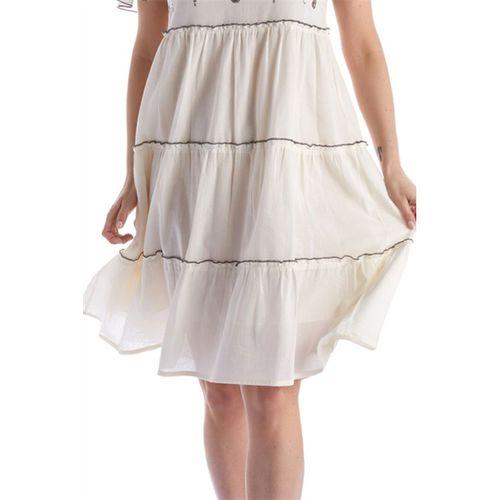 Kısa Kol Pullu Krem V Yaka Şile Bezi Yazlık Midi Boy Elbise