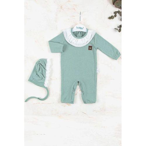 Brode Nakışlı Şapkalı % 100 Pamuk Kız Bebek Tulumu