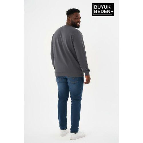 Erkek Büyük Beden Yelken Baskılı Bisiklet Yaka Sweatshirt SPR26BSW956-11