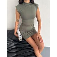 Mini Elbise Yarım Balıkçı Yaka Vücuda Oturan Şık Günlük Elbise - Mint Yeşili