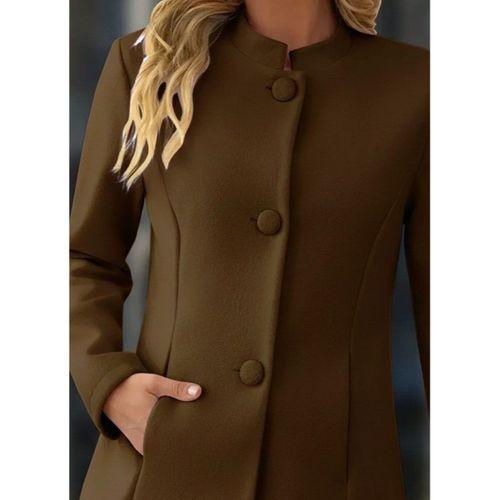 Kadın Uzun Kollu Hakim Yakalı önden Düğmeli Cep Detaylı Kısa Taba Kaşe Kaban