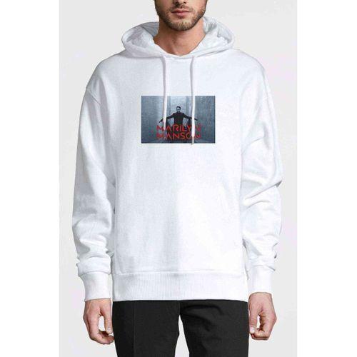 Marilyn Manson Metal Rock Music Müzik Baskılı Beyaz Erkek Kapşonlu Sweatshirt