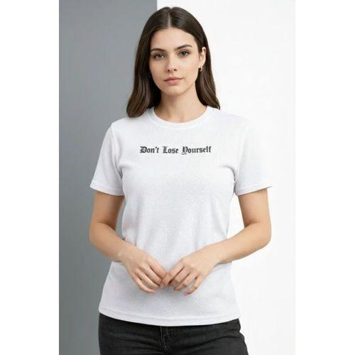 Wafıl Kumaş Tişört Regular Kalıp Bisiklet Yaka Baskılı Günlük Basic T-Shirt - Beyaz