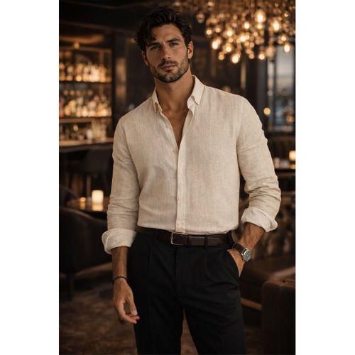 Bien Pamuk Keten Erkek Gömlek - Bej