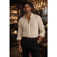 Bien Pamuk Keten Erkek Gömlek - Bej