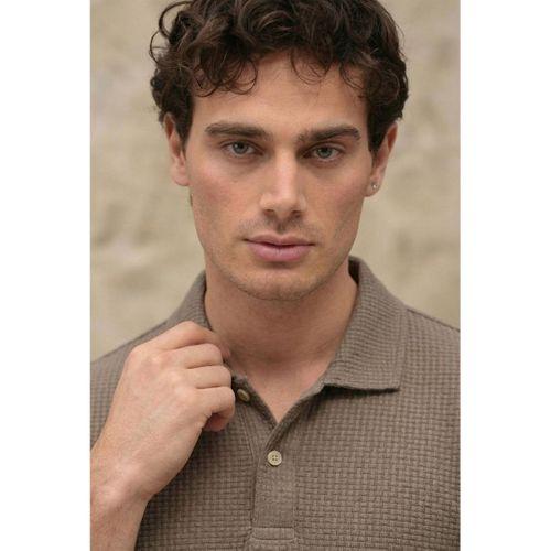 Evenor Kabartma Desenli Polo Yaka Düğmeli Relaxed FitYumuşak İnce Erkek T-Shirt - Kahve