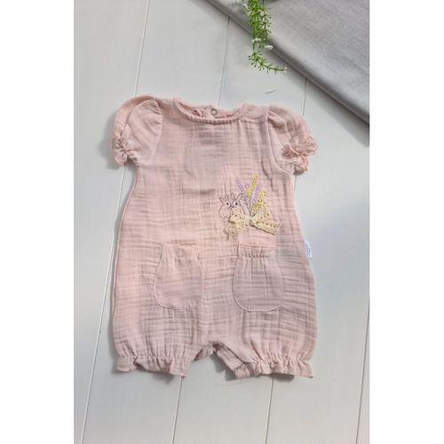 Müslin Kumaş Çiçek Nakışlı Pamuklu Kız Bebek Tulum